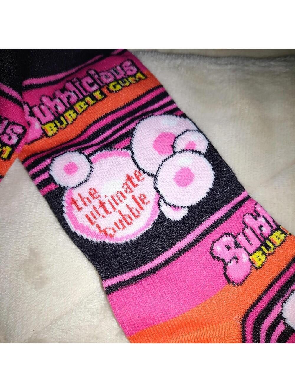 Odd Sox Bubblicious Bubble Gum Crew Socks Mens Womens Black Wave Pink